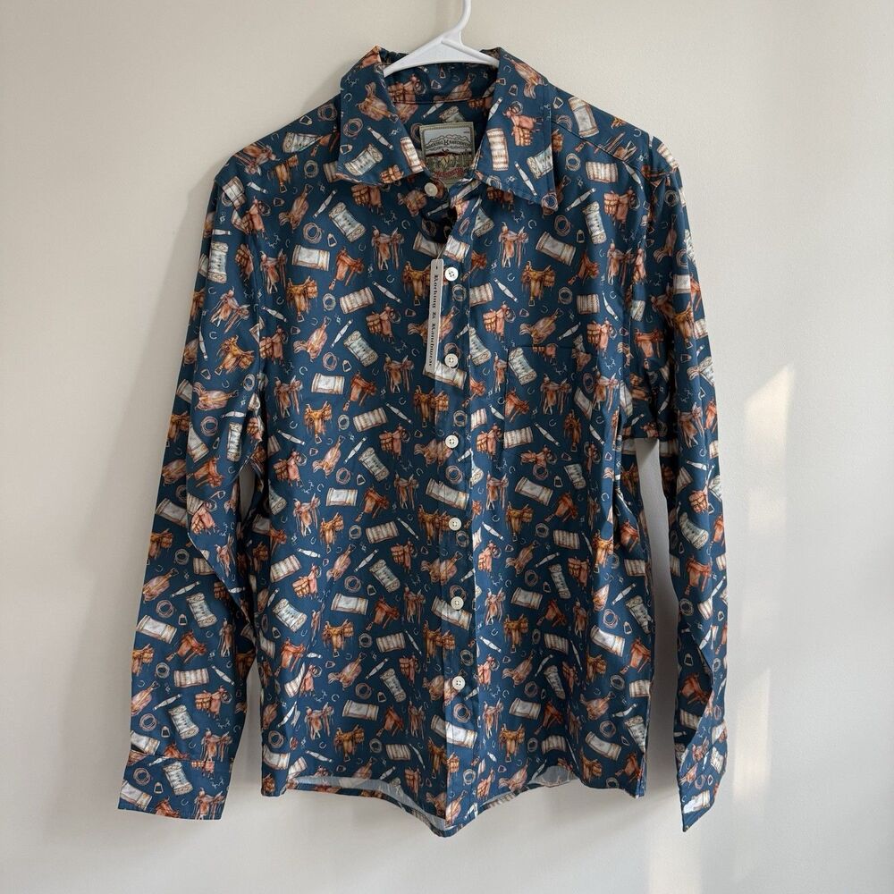 Rocking K Ranchwear by Kennington Mens Western Print Button Up Shirt Size M NWT